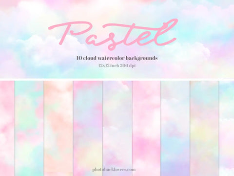 Pastel Watercolor Cloud backgrounds - Digital