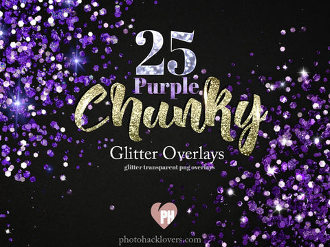 25 Chunky Purple Glitter Overlays - -purple glitter overlays