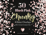 50 Chunky Rose Gold Glitter Overlays - Transparent