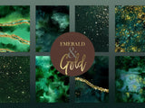 50 Emerald Green & Gold Watercolor Backgrounds - Visual