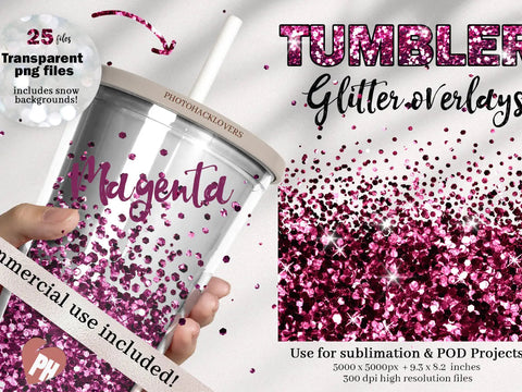 60 Magenta Glitter Tumbler Overlays - Visual Artwork