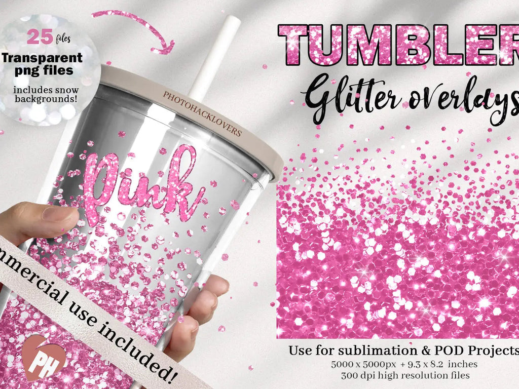 60 pink glitter tumbler overlays - visual artwork