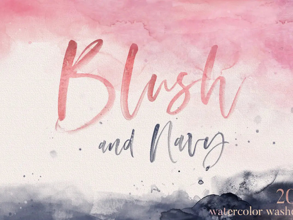 Blush and Navy Watercolor Splash Clipart - Visual Artwork