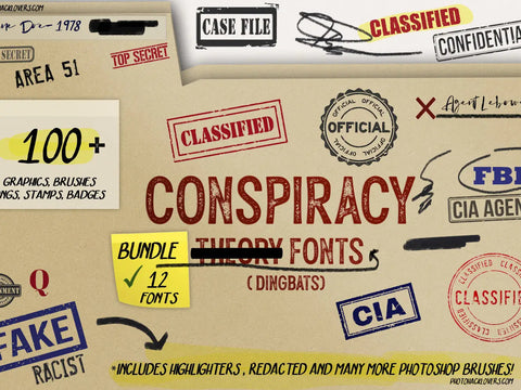 Conspiracy theory scene creator graphics and fonts pack -