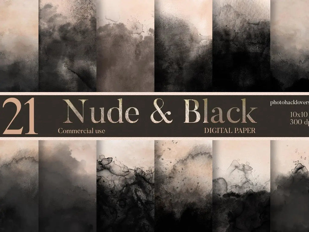 Nude and black watercolor backgrounds - digital