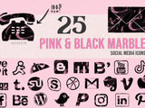Pink and Black Marble Social Media Icons - Digital