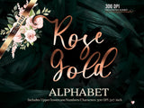 Rose gold foil alphabet clipart - digital