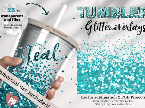 Teal Glitter Tumbler Overlays - teal - Digital