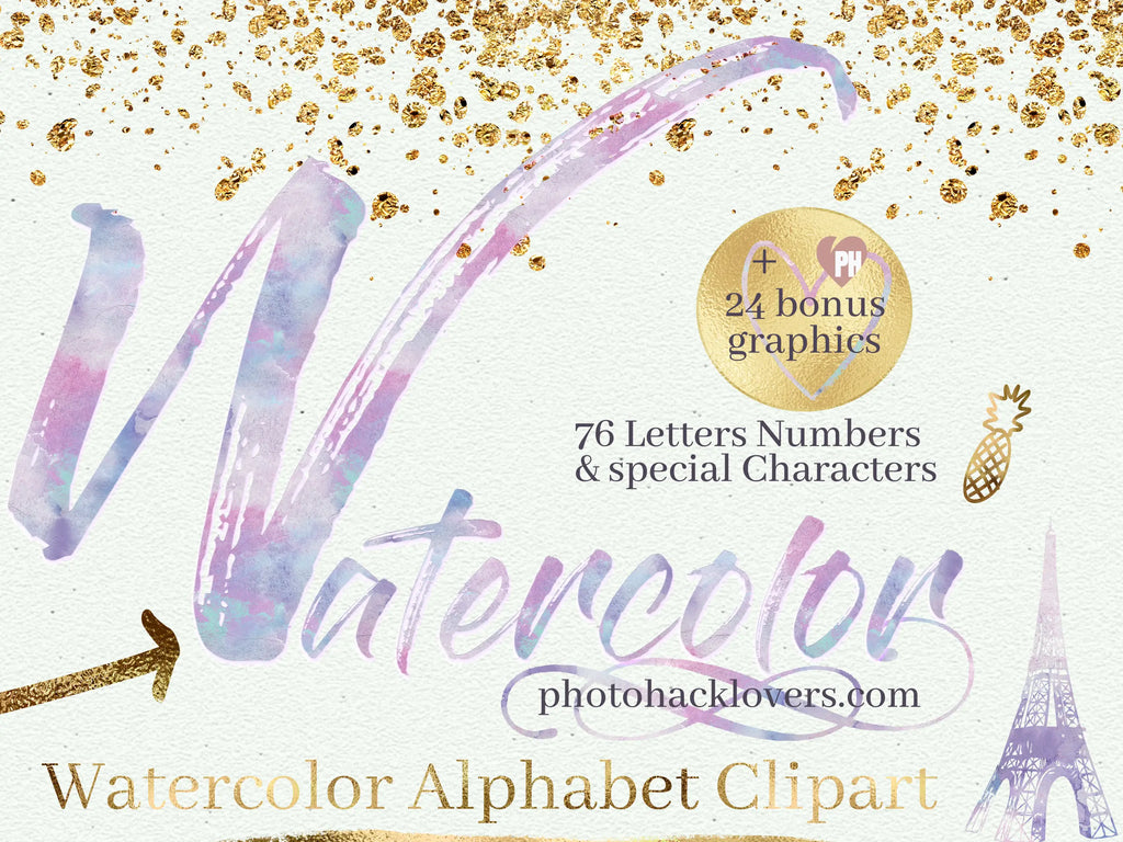 Watercolor alphabet clipart - pastel - digital