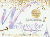 Watercolor alphabet clipart - pastel - digital